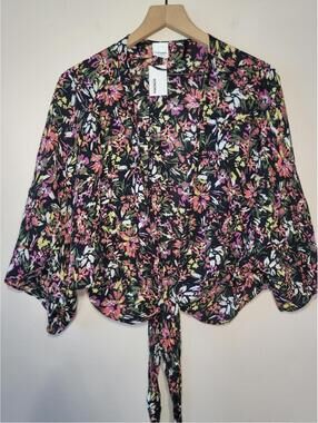 Sonoma New Floral Kimono Tie-Front Wrap Top Whimsigoth OS